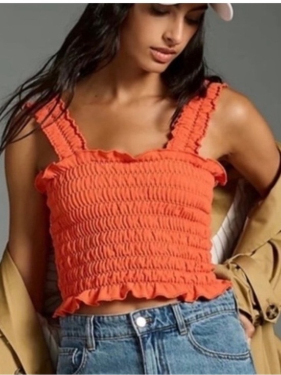 Tops - Anthropologie by Anthro Regan Smocked Cropped Square Neck Tank Top